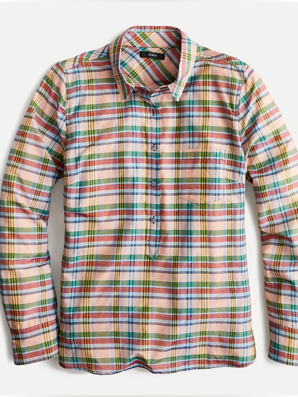 J. Crew Silk Blend Classic Popover Shirt - Ribbon Plaid